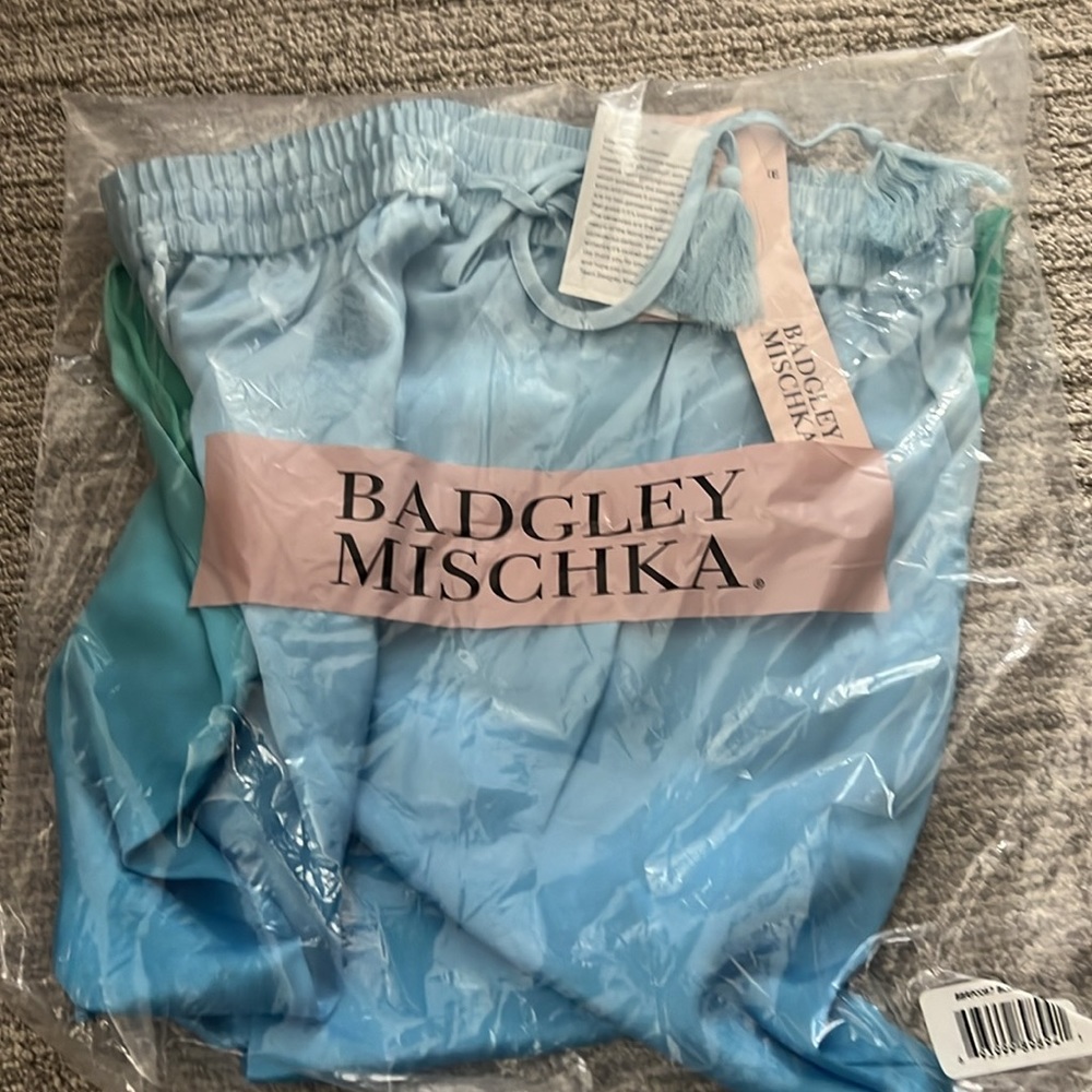 Badgley Mischka Mulberry Silk Ombré Wide Leg Pants in Blue 🆕 - Picture 3 of 4